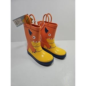 *NWT* Cat & Jack Rain Boots Boy's Size 10 Orange/Yellow Blue Monster Handles